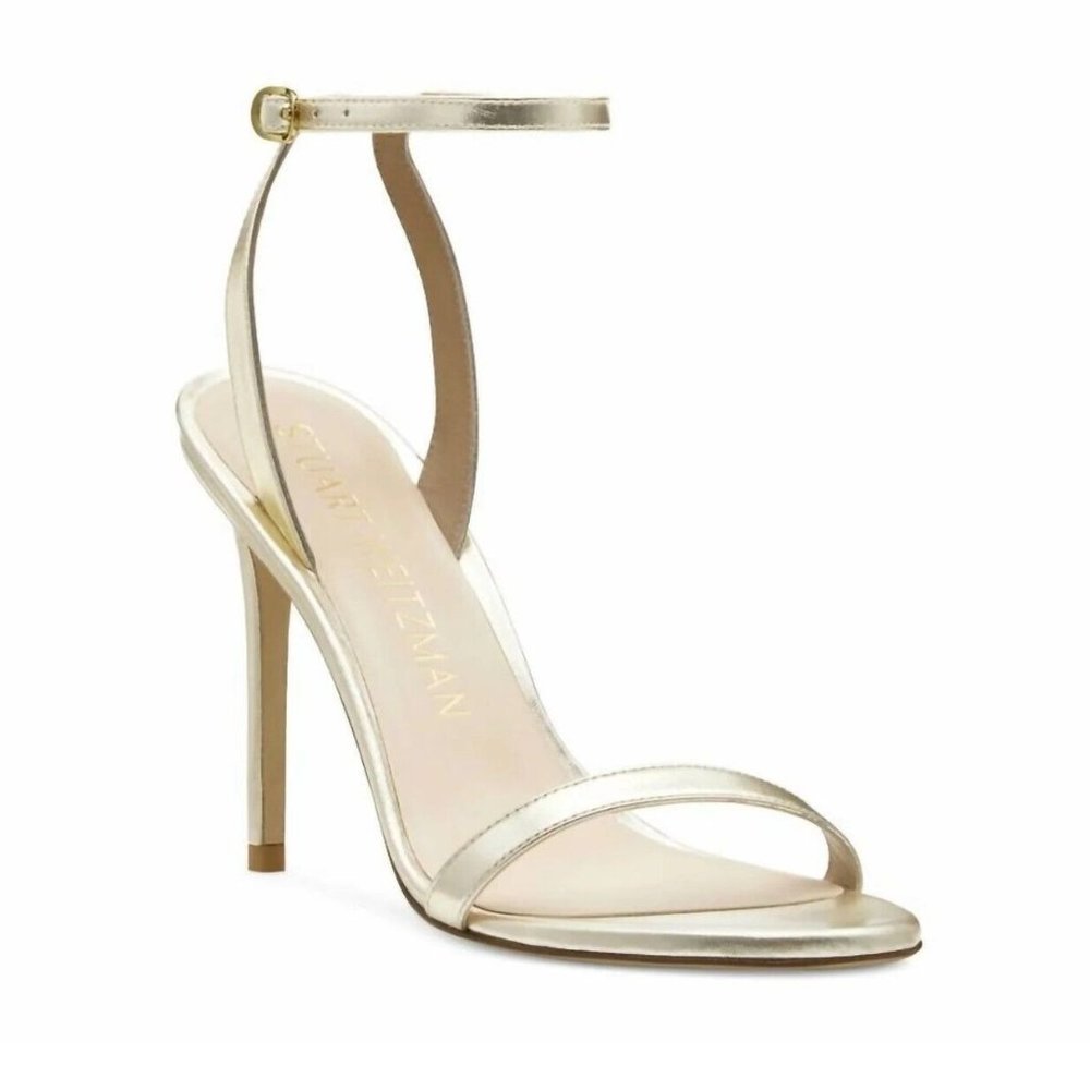 $450 Stuart Weitzman Barelynude 4.5" Platino gold LEATHER NUDIST 10 (PB15)